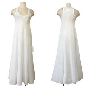 Biasa Seana Double Layer Maxi Dress High Side Slits Muslin Cotton White S NWT